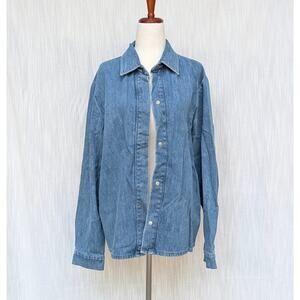 Non Blue Denim Long Sleeve Snap Shirt Track Jacket Washed, size M
